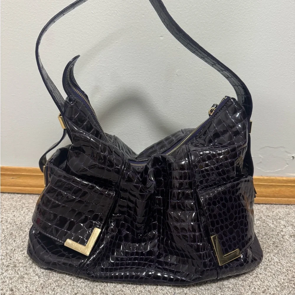 Michael Kors deep purple/black crocodile patent leather purse